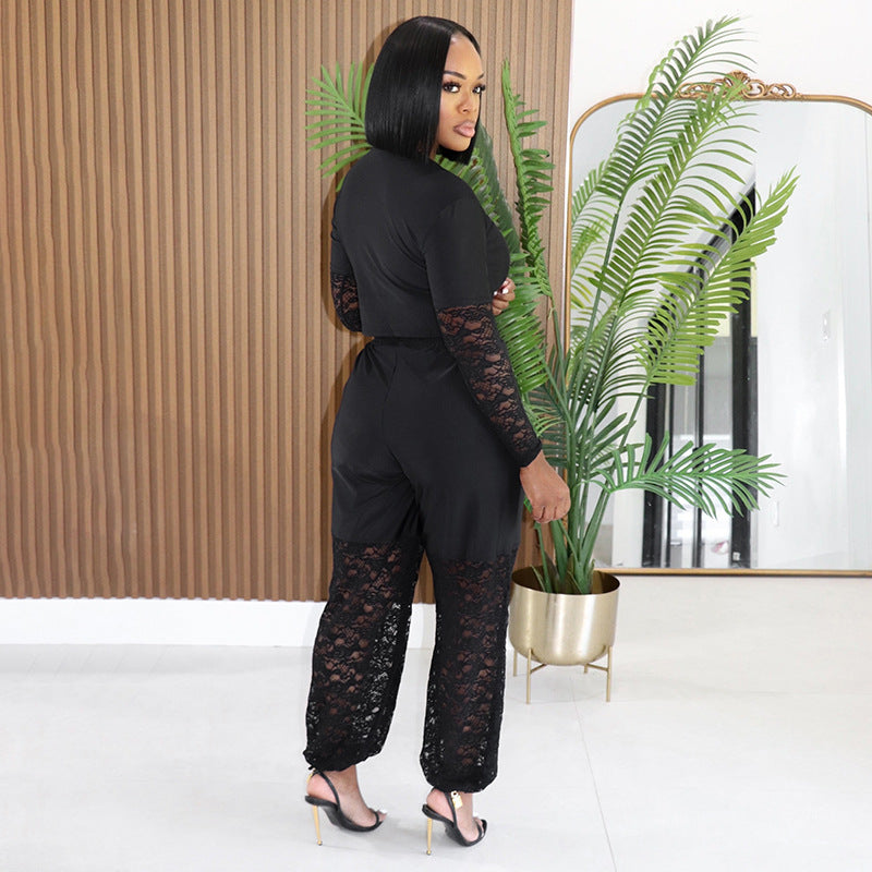Women’s Black Lace Trim Two-Piece Set