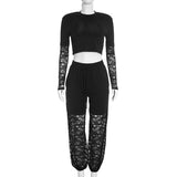 Women’s Black Lace Trim Two-Piece Set