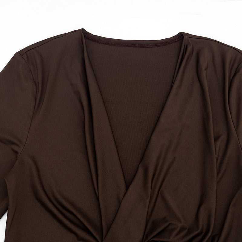 Women’s Brown Draped Top and Shorts Set