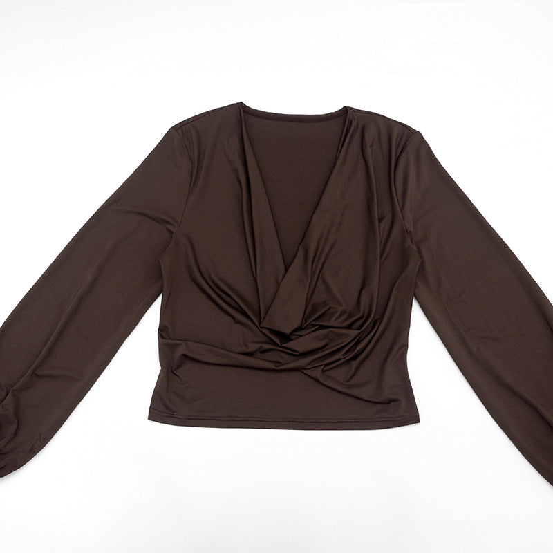 Women’s Brown Draped Top and Shorts Set
