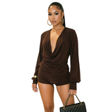 Women’s Brown Draped Top and Shorts Set