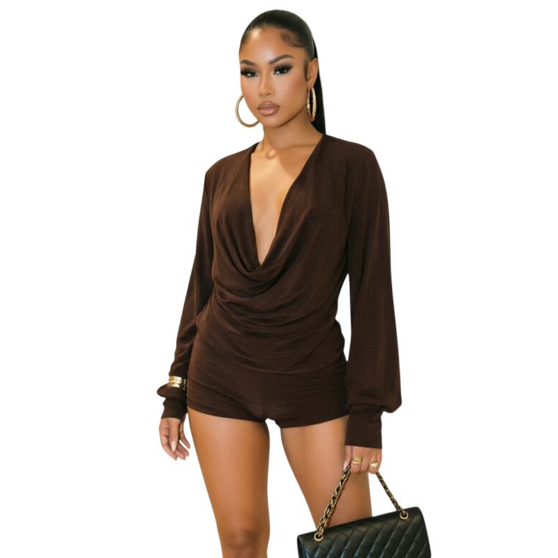 Women’s Brown Draped Top and Shorts Set