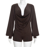 Women’s Brown Draped Top and Shorts Set