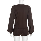 Women’s Brown Draped Top and Shorts Set