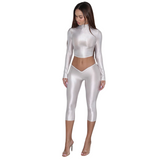 Women’s White   Crop Top and Capri Set