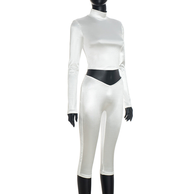Women’s White   Crop Top and Capri Set