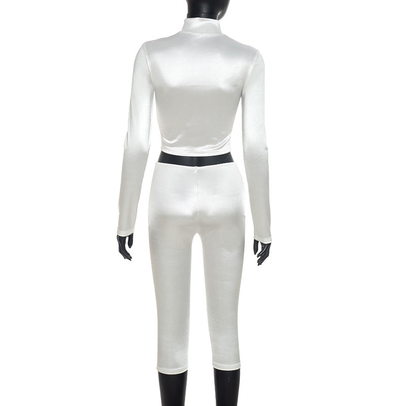 Women’s White   Crop Top and Capri Set