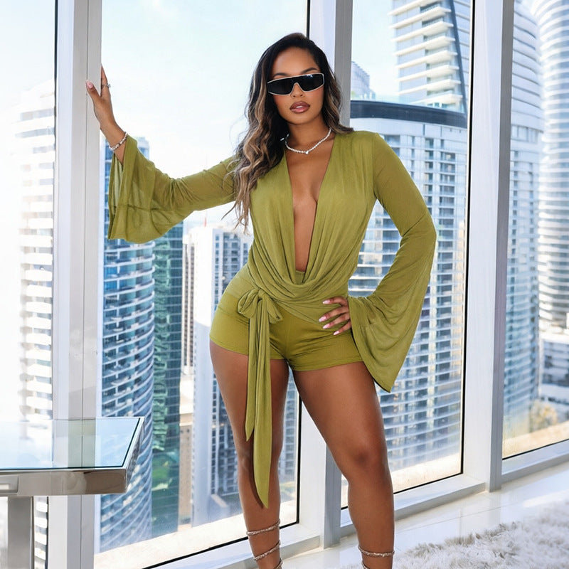 Women’s Green Long Sleeve Romper