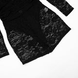 Women’s Black Lace Cutout Top and Shorts Set