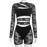 Women’s Black Lace Cutout Top and Shorts Set