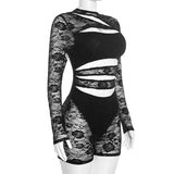 Women’s Black Lace Cutout Top and Shorts Set