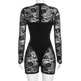 Women’s Black Lace Cutout Top and Shorts Set