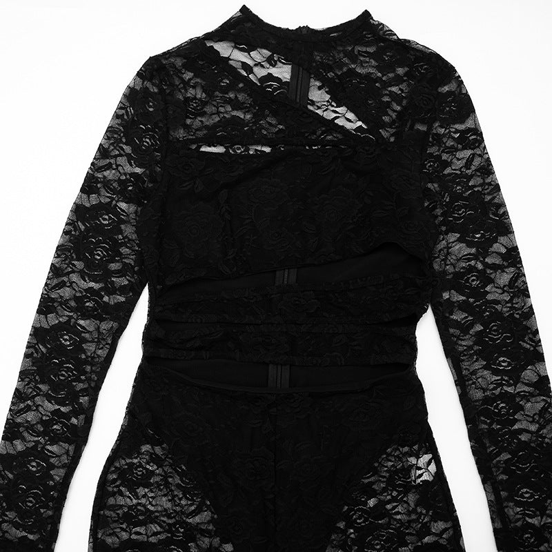 Women’s Black Lace Cutout Top and Shorts Set