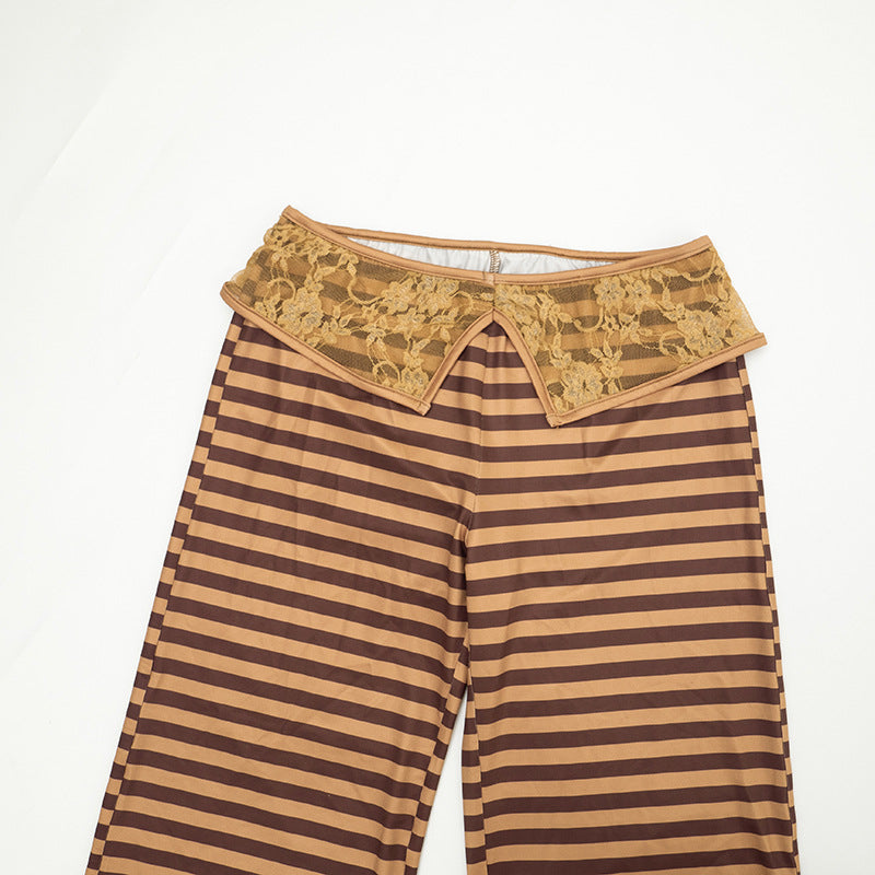 Women’s Brown Striped  Top and Pants Set