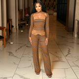 Women’s Brown Striped  Top and Pants Set