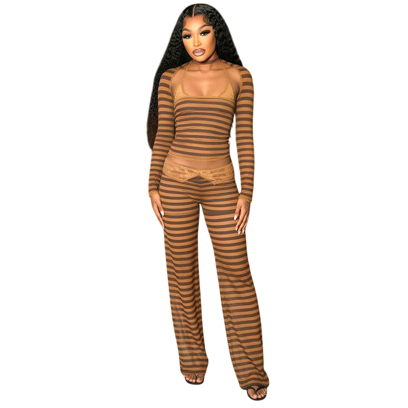Women’s Brown Striped  Top and Pants Set
