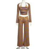Women’s Brown Striped  Top and Pants Set