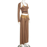 Women’s Brown Striped  Top and Pants Set