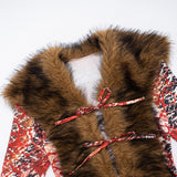 Women’s Printed Top and Shorts Set with Fur Vest