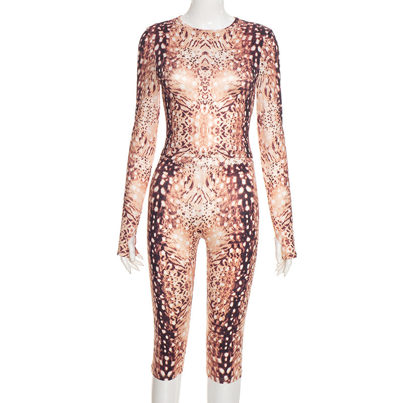 Women’s Printed Long Sleeve Top and Capri Set