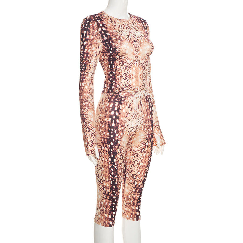 Women’s Printed Long Sleeve Top and Capri Set