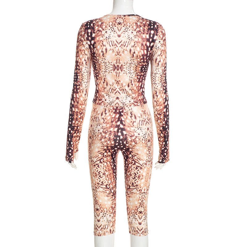 Women’s Printed Long Sleeve Top and Capri Set
