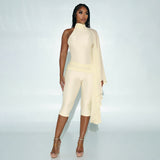 Women’s Cream One-Shoulder Romper with Draped Sleeve
