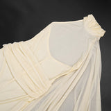 Women’s Cream One-Shoulder Romper with Draped Sleeve