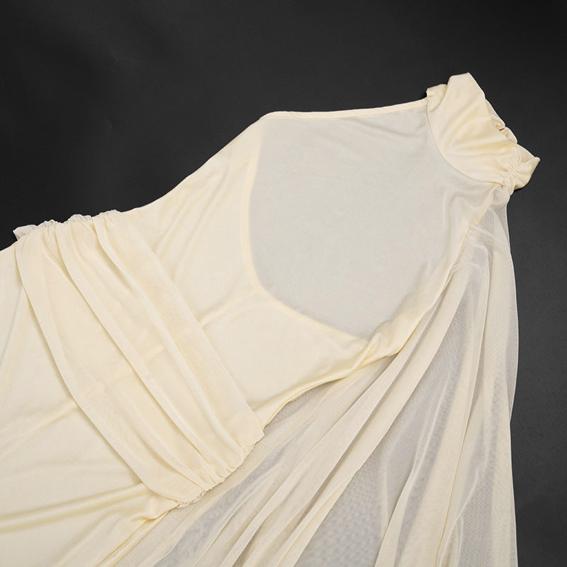 Women’s Cream One-Shoulder Romper with Draped Sleeve