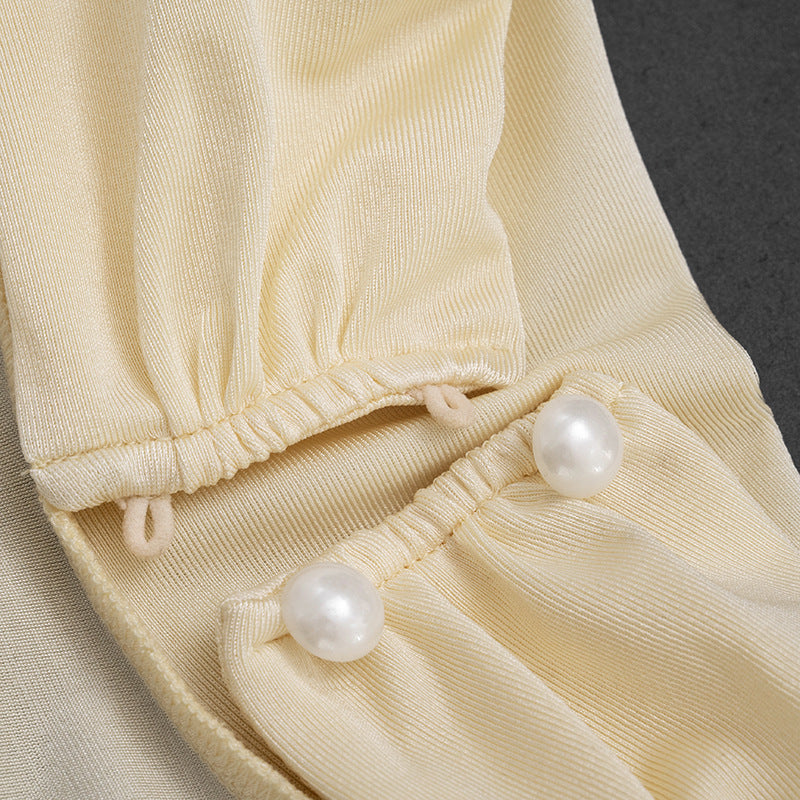 Women’s Cream One-Shoulder Romper with Draped Sleeve