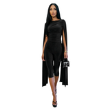 Women’s Black Ruched Top and Capri Pants Set