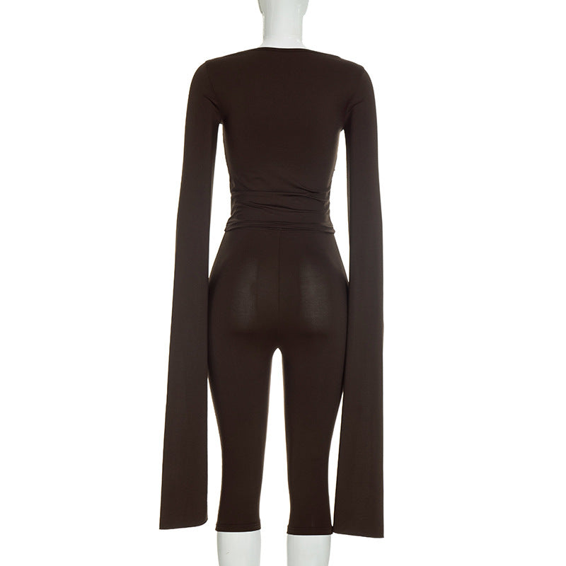 Women’s Black Ruched Top and Capri Pants Set