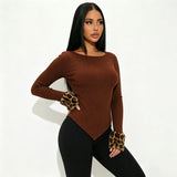 Women’s Brown Ribbed Long Sleeve Top