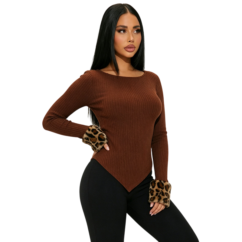 Women’s Brown Ribbed Long Sleeve Top