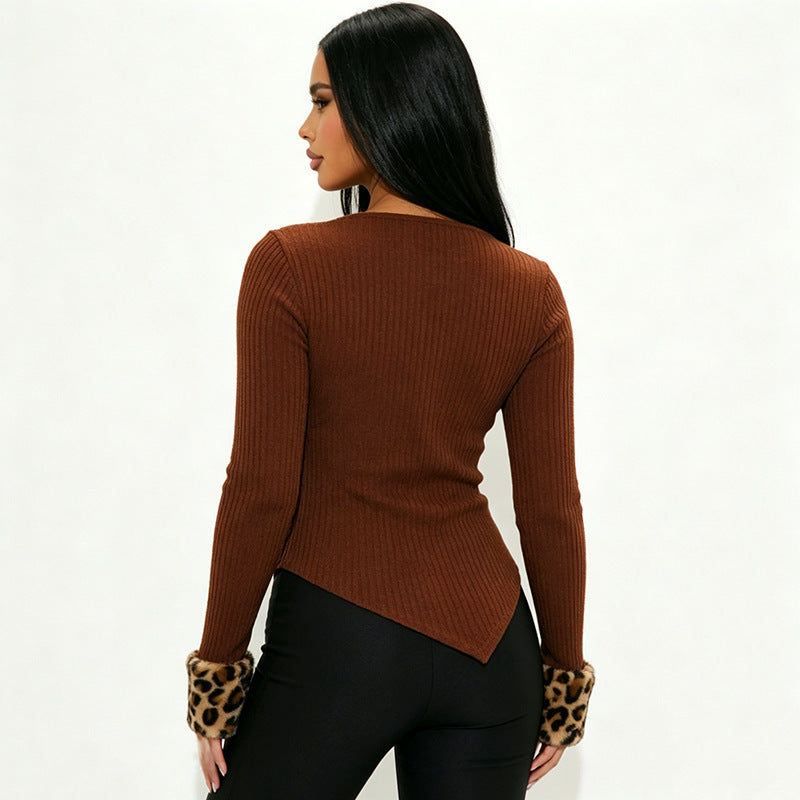 Women’s Brown Ribbed Long Sleeve Top