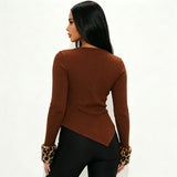 Women’s Brown Ribbed Long Sleeve Top