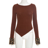 Women’s Brown Ribbed Long Sleeve Top