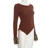Women’s Brown Ribbed Long Sleeve Top
