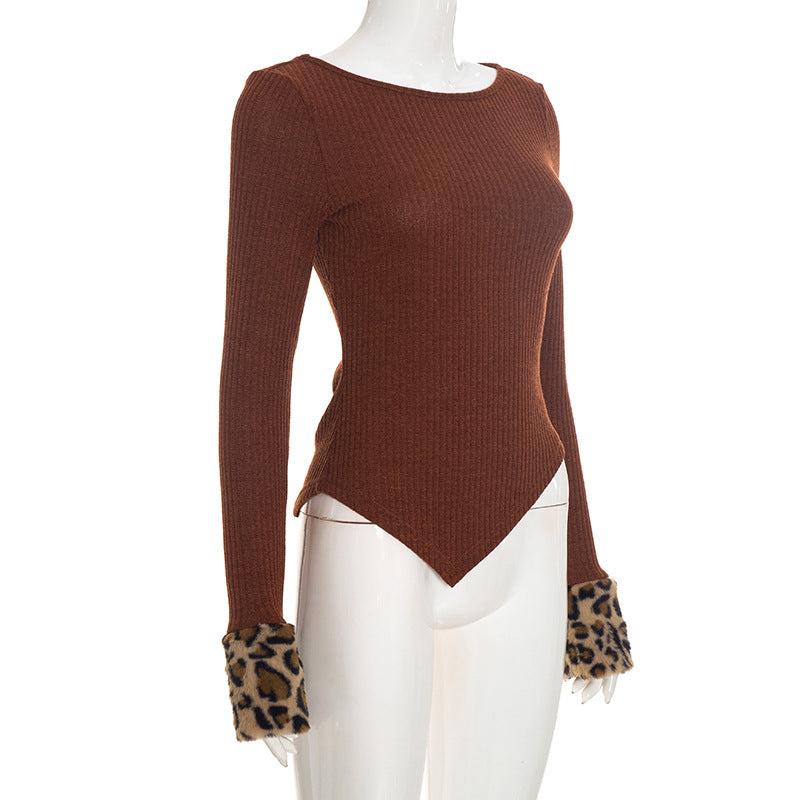 Women’s Brown Ribbed Long Sleeve Top