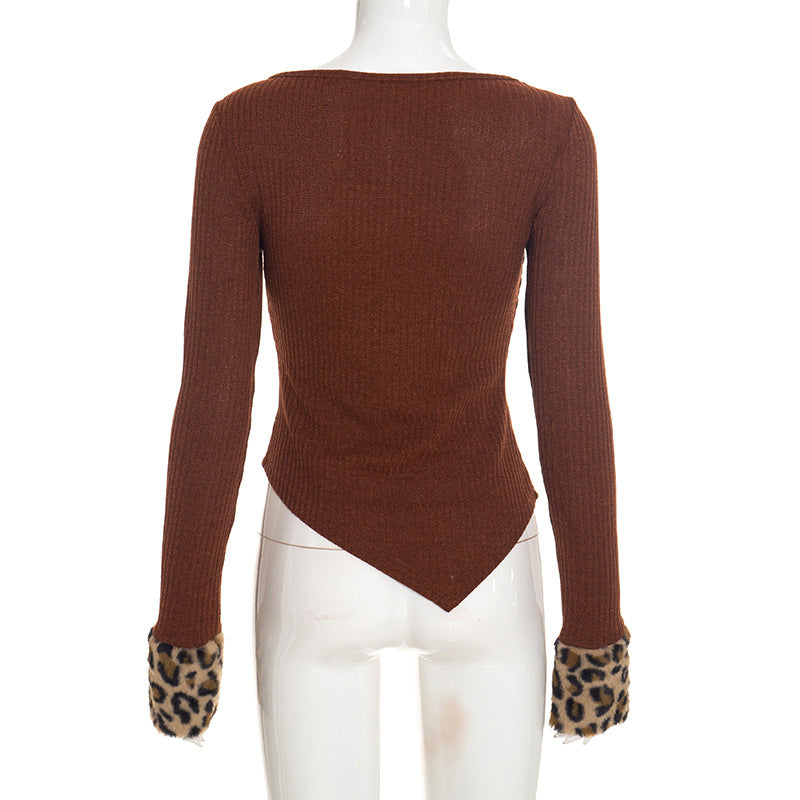 Women’s Brown Ribbed Long Sleeve Top