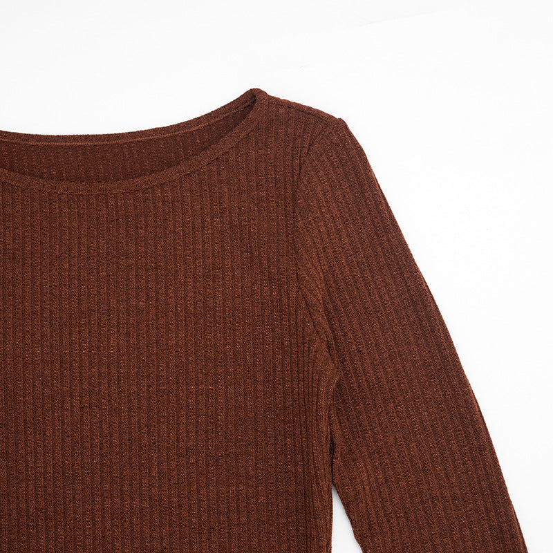 Women’s Brown Ribbed Long Sleeve Top