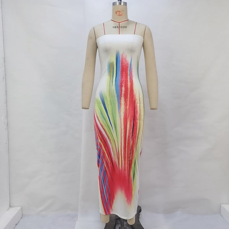 Women’s  Strapless Multi Print Midi Dress