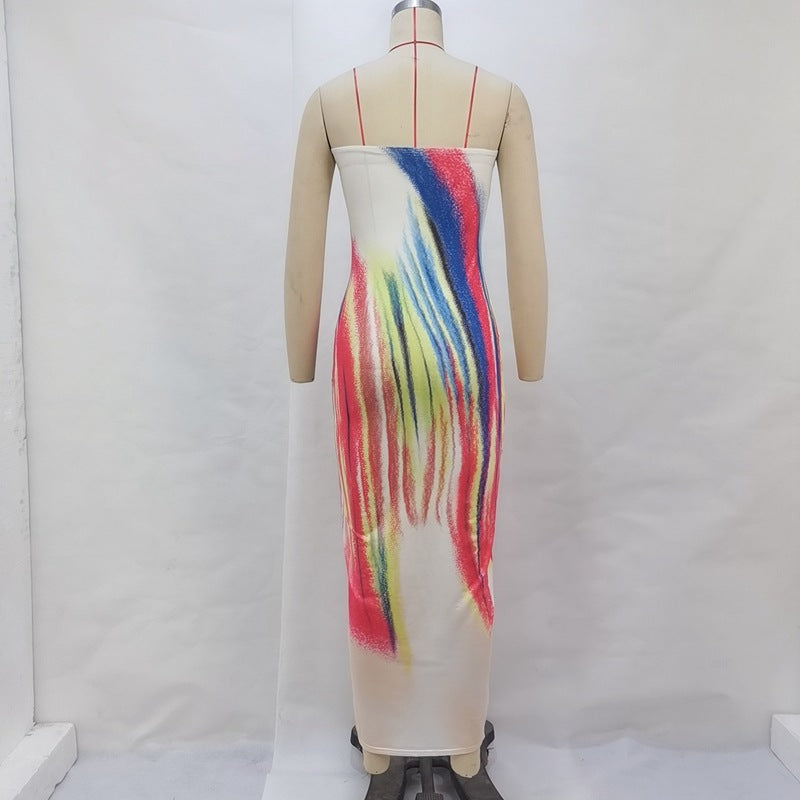 Women’s  Strapless Multi Print Midi Dress