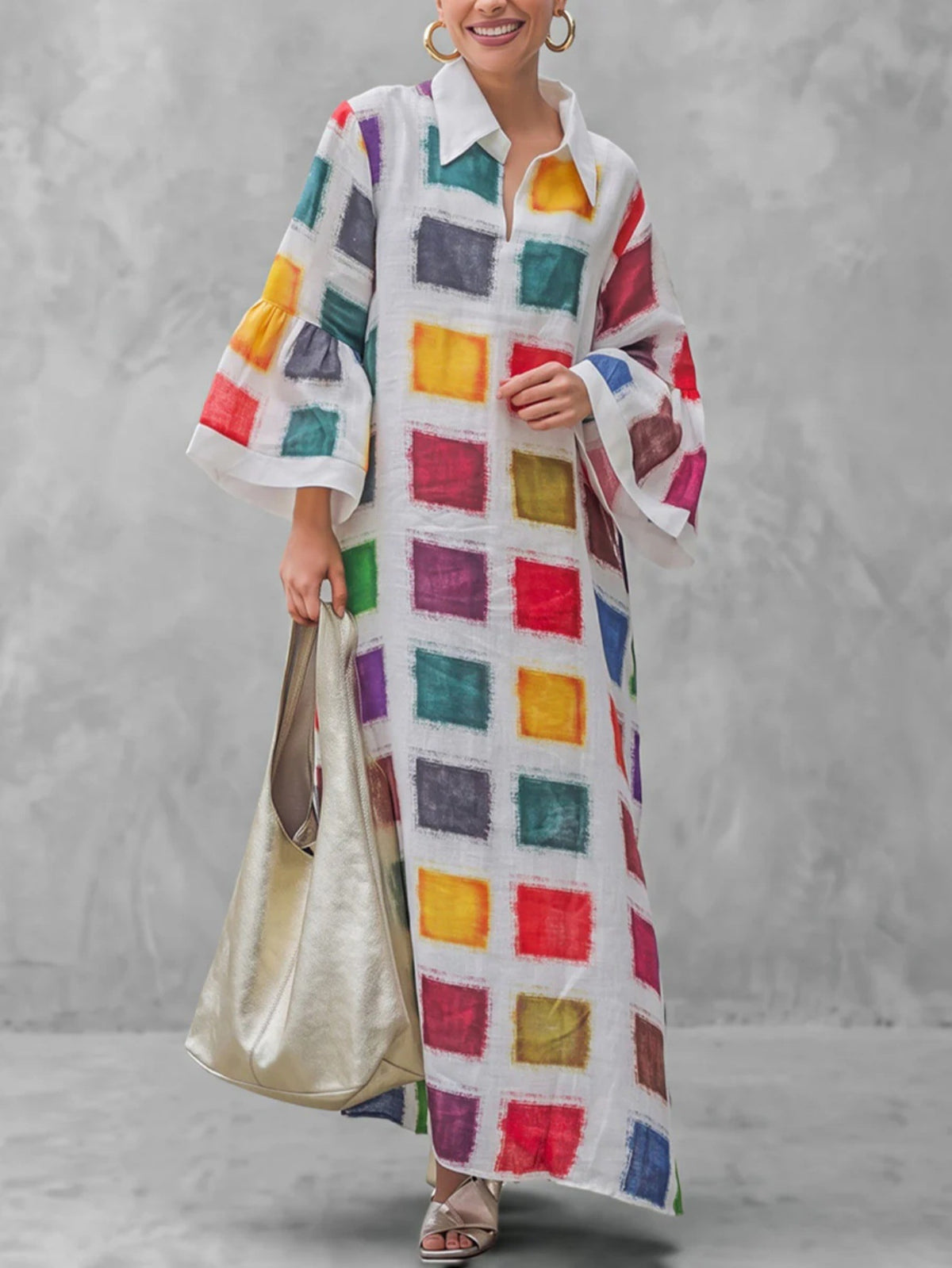 Women’s Colorful Printed Long Sleeve Maxi Dress