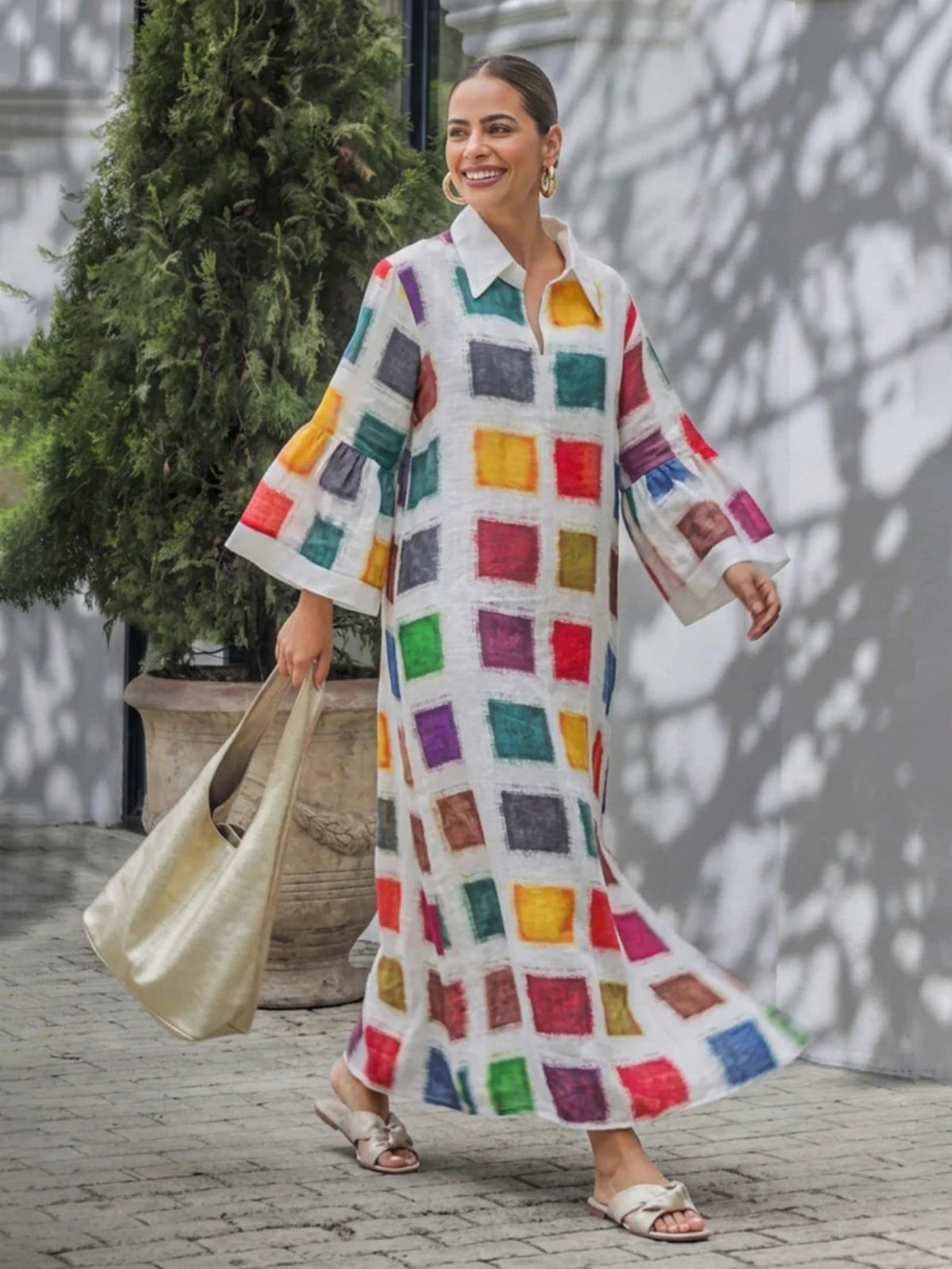 Women’s Colorful Printed Long Sleeve Maxi Dress