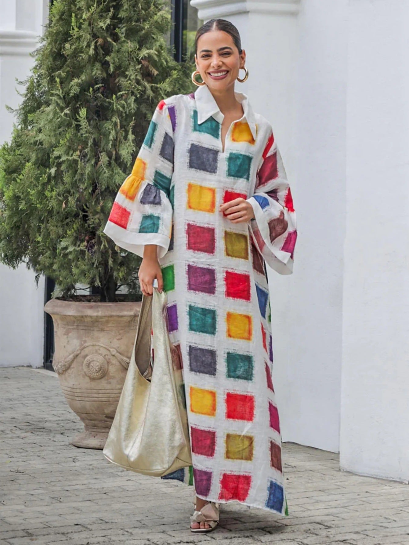 Women’s Colorful Printed Long Sleeve Maxi Dress
