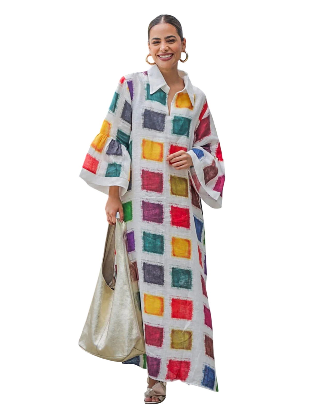 Women’s Colorful Printed Long Sleeve Maxi Dress