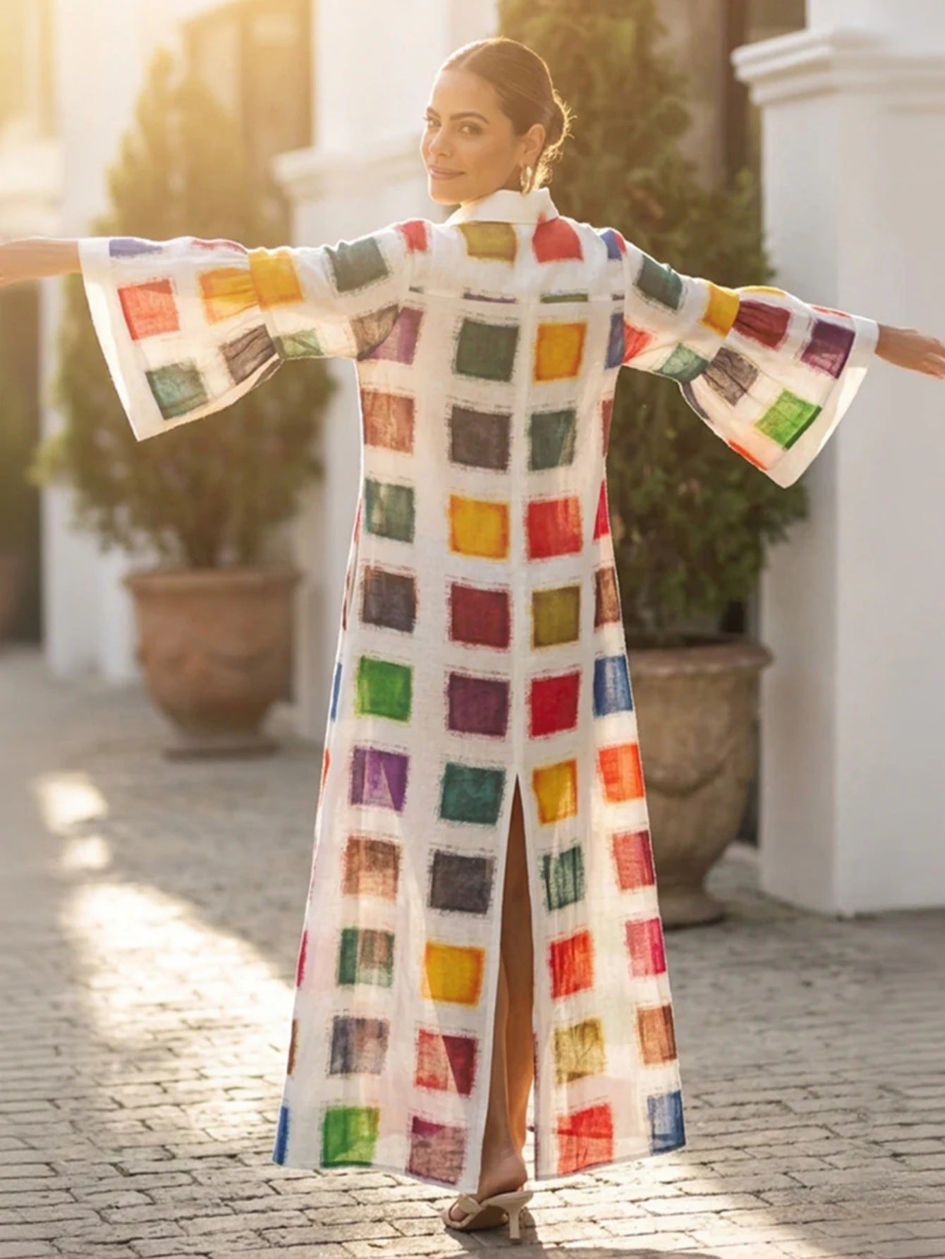 Women’s Colorful Printed Long Sleeve Maxi Dress