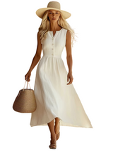 Women’s White Sleeveless Button Front Maxi Dress