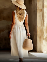 Women’s White Sleeveless Button Front Maxi Dress